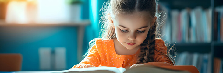 education and school concept little student girl studying at school   