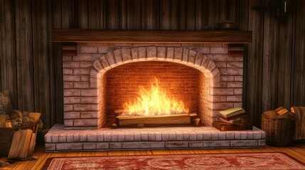 Cozy fireplace with crackling flames