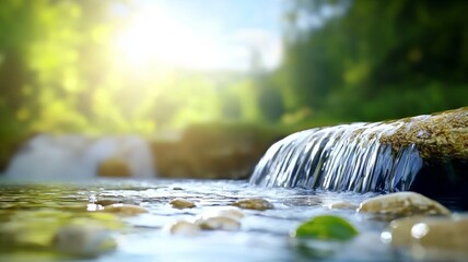 Wall Mural - A stream of water flows over a rock in a forest