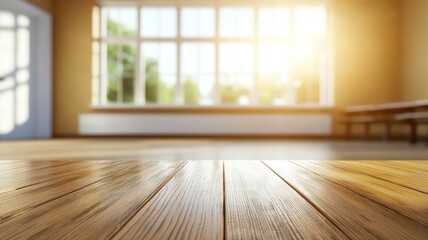 Wall Mural - A room with a wooden floor and a window