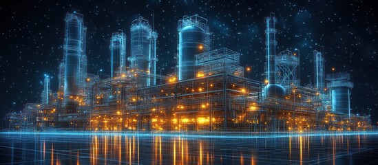 Digital Rendering of an Industrial Complex at Night