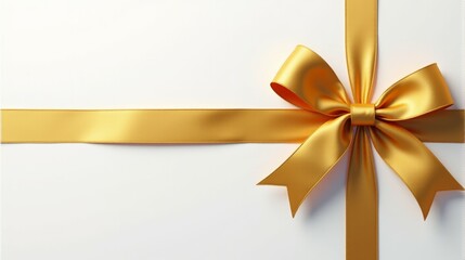 Wall Mural - A gold ribbon bow is on a white background