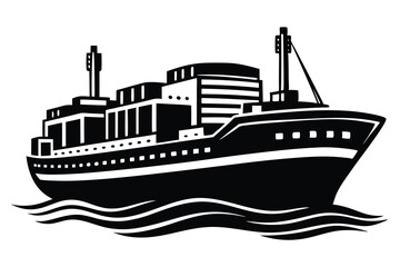 Cargo ship icon silhouette vector illustration on black and white