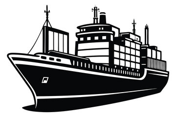 Cargo ship icon silhouette vector illustration on black and white