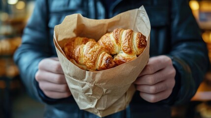 Freshly Baked Croissants in a Paper Bag