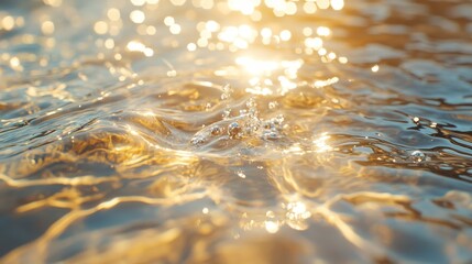 Wall Mural - Golden Sunlight Reflecting on Rippling Water Surface