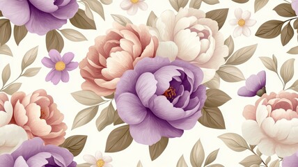 Poster - A floral pattern with purple flowers and white flowers