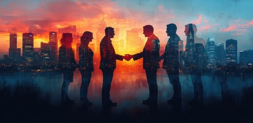 Wall Mural - Business Partnership at Sunset