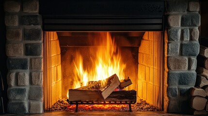 Cozy fireplace with crackling flames