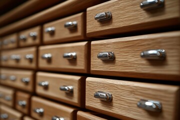 Poster - Wooden Cabinet with Rows of Drawers with Chrome Handles