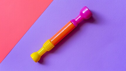 Wall Mural - Toy whistle multi colored isolated on purple and pink background