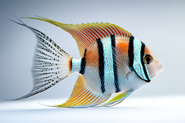 Colorful Angelfish with Striped Pattern Swimming in Aquarium