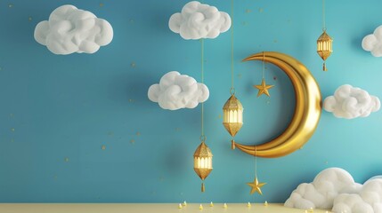 Sticker - Golden Crescent Moon and Lanterns