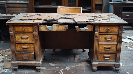 Old, Damaged Antique Desk