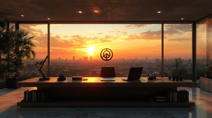 Poster - Modern Office With Stunning Sunset View