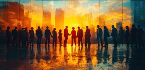 Wall Mural - Silhouettes of Business People at Sunset