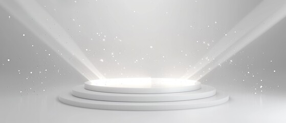 Wall Mural - White Circular Platform with Light Rays and Sparkle Effect