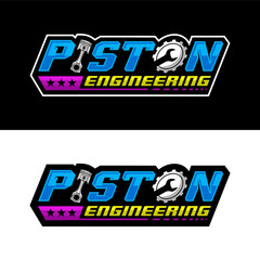 Piston engineering black and white design illustration