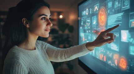 Woman Interacting with Futuristic Interface