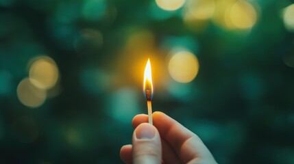 Poster - A Single Burning Matchstick Against a Green Background