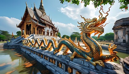 Wall Mural - chinese dragon statue in temple