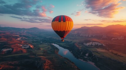 Canvas Print - Hot Air Balloon Soaring Over Majestic Landscape