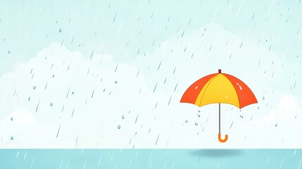 Sticker - Bright and playful cartoon illustration of a colorful umbrella shielding against rain, designed with charming textures.