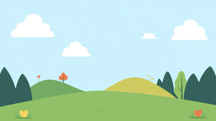 Canvas Print - Bright cartoon hills and lush grass create a playful background perfect for kids rooms and cheerful decor.