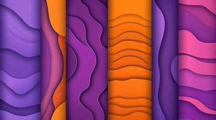 Canvas Print - Bright and bold, this poster set features a playful papercut design with a modern twist in vibrant purple and orange hues.