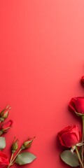 Wall Mural - A red background with a bunch of red roses in the foreground