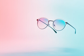 eye glasses on a blue gradient background rainbow color pastel prism peach blue