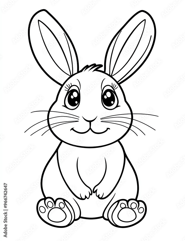 Cute cartoon rabbit coloring page for kids, simple and clean line art ...