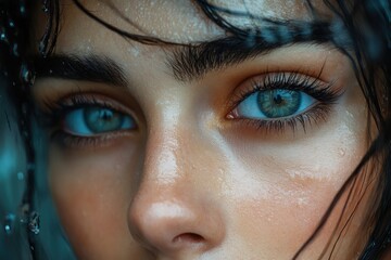 Sticker - Close-up Portrait of a Woman with Blue Eyes