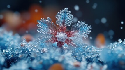 Wall Mural - Macro Photography of a Snowflake on a Snowy Surface