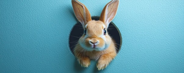 Wall Mural - Curious Bunny Peeking Through a Hole