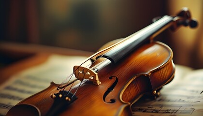 Vintage violin displaying rich warm tones with a blurred backdrop, embodying the essence of classical music and artistry