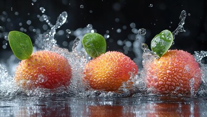 Sticker - Three Lychees in Water Splash