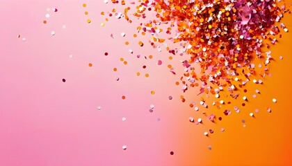 Playful confetti cascade on a vibrant pink and orange gradient backdrop, ideal for festive celebrations and memorable events