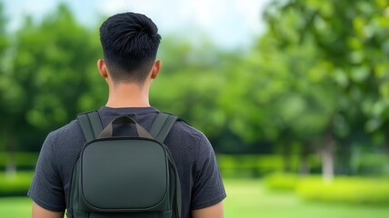 Wall Mural - a student with a backpack walking through a university campus for the first time, student walking co