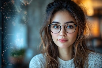 Canvas Print - Portrait of a Young Woman Wearing Glasses