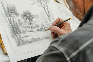 Wall Mural - an elderly man draws a picture