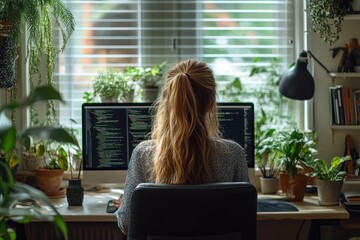 Poster - Woman Working at a Desk