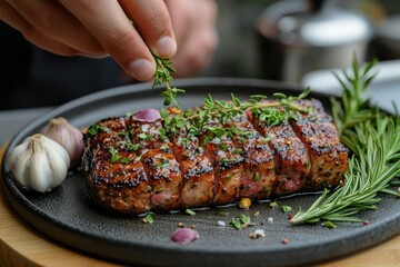 Grilled Steak with Thyme and Rosemary