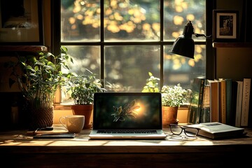 Canvas Print - Laptop on a Wooden Desk