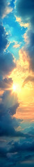 Wall Mural - a beautiful blue sky with sun rays illuminating the clouds from behind.