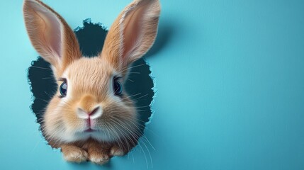 Wall Mural - Curious Bunny Peeking Through a Hole