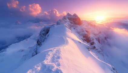 Wall Mural - Sunrise over Snowy Mountains