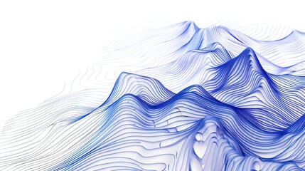 Wall Mural - Abstract blue and white 3D mountain range with smooth, flowing lines against a white background.