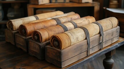 Canvas Print - Ancient Scrolls in Wooden Boxes