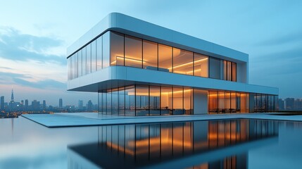 Sticker - Modern Architecture House with Infinity Pool